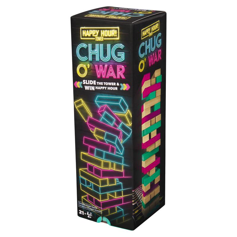 Chug O' War Happy Hour Tower - Adult Party Drinking Board Game, Tumbling Tower Meets Tug of War, Funny Challenges and Chugging