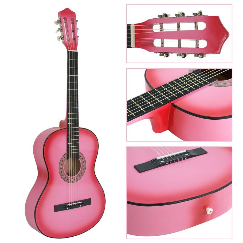 ZENY 38-in Kids Beginner Acoustic Guitar Starter Kit 6 Strings W Case, Strap, Tuner, Pick -Pink