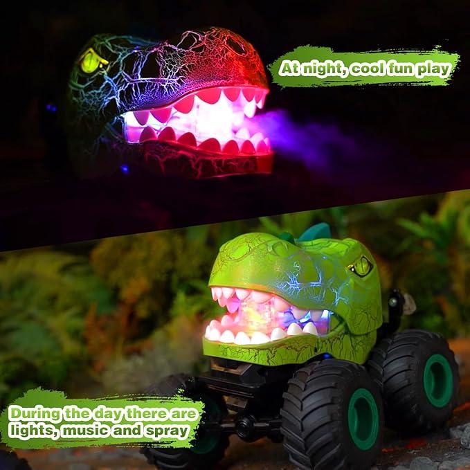 Monster Truck Toy,Remote Control Dinosaur Animal Toy, RC Motion Activated Light-Up Cars - 360° Rotating RC Stunt Car with Spray, Lights, Music, and 4WD - All-Terrain Rechargeable Toy for Boys and Girls,Birthday Gifts Christmas Gifts for Kids