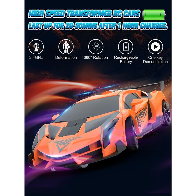 Transform Rc Cars For Boys 4-7 8-12, 2.4Ghz 1:18 Scale Remote Control Car Transforming Robot, One-Button Deformation 360° Rotation And Drift Car Toy Gifts For Boys And Girls 3-5,Christmas Toys & Gifts