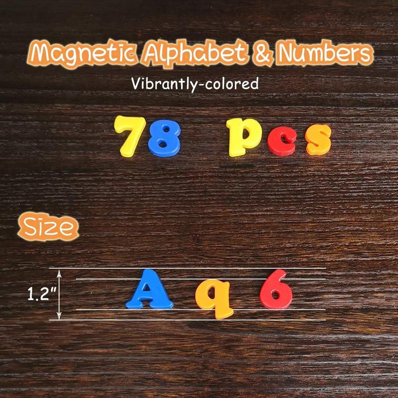 Magnetic Letters and Numbers for Kids Magnet Alphabet Fridge Whiteboard Learning Toy Set Learn Spelling Counting Includes Plastic Uppercase Lowercase Math Symbols (78 Pieces)