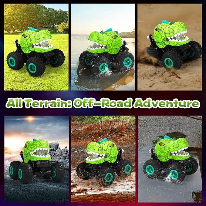 Monster Truck Toy,Remote Control Dinosaur Animal Toy, RC Motion Activated Light-Up Cars - 360° Rotating RC Stunt Car with Spray, Lights, Music, and 4WD - All-Terrain Rechargeable Toy for Boys and Girls,Birthday Gifts Christmas Gifts for Kids