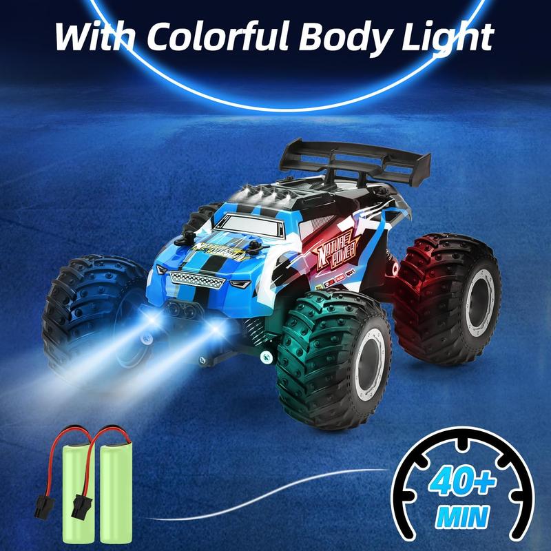 Remote Control Car, 2.4Ghz Glow-up RC Cars with Body Lights & Headlights, 2 Rechargeable Batteries for 40 Min Play, 20 KM H All Terrain Off-Road Monster Truck,Toys for Boys Kids Age 4-7 8-12 Xmas Gift