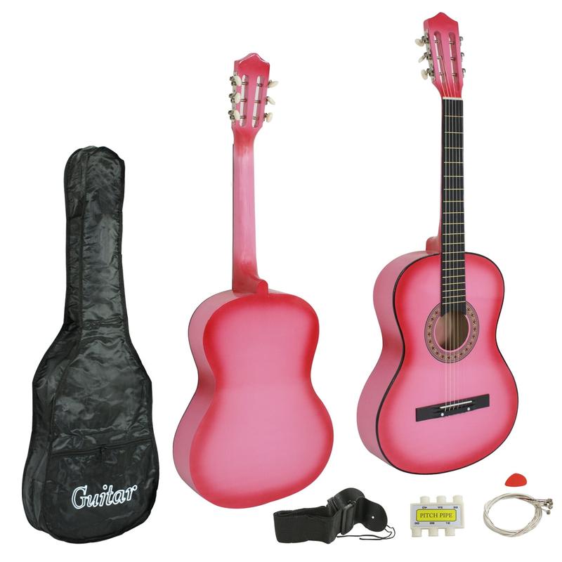 ZENY 38-in Kids Beginner Acoustic Guitar Starter Kit 6 Strings W Case, Strap, Tuner, Pick -Pink