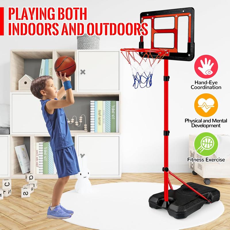 2024Kids Basketball Hoop With Stand, Adjustable Basketball Set, Toddler Basketball Toys For Boys Age 3 4 5 6 7 8, Indoor Outdoor Backyard Sport Game Gifts