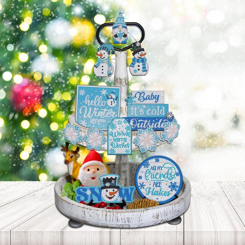 Christmas DIY Diamond Arts Painting Kit, Snowman & Tree & Gift Box Pattern Acrylic Stick Diamond Arts Colorful Painting Kit, DIY Decorative Art Kit for Home