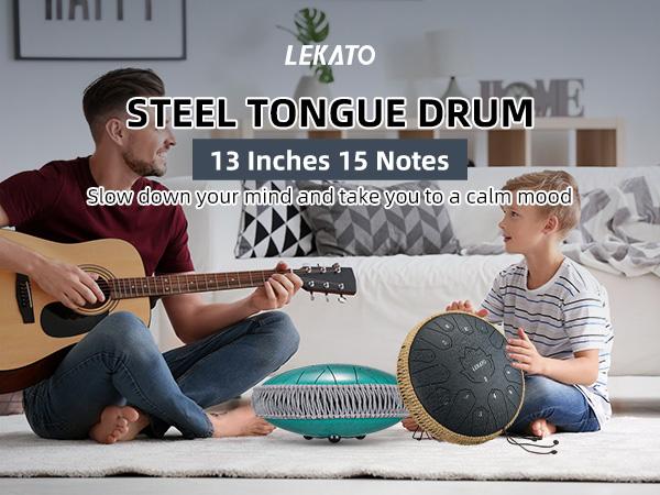 [CRAZY DEAL] LEKATO Steel Tongue Drum Kit, 13 Inch 15 Notes, C Key Steel Drum Set,Professional   Beginner Handpan Rain Drum Percussion, for Meditation Yoga Musical Education Relax Deep Sleep,Music Player Boy Girl Friend Christmas Relaxing Gift