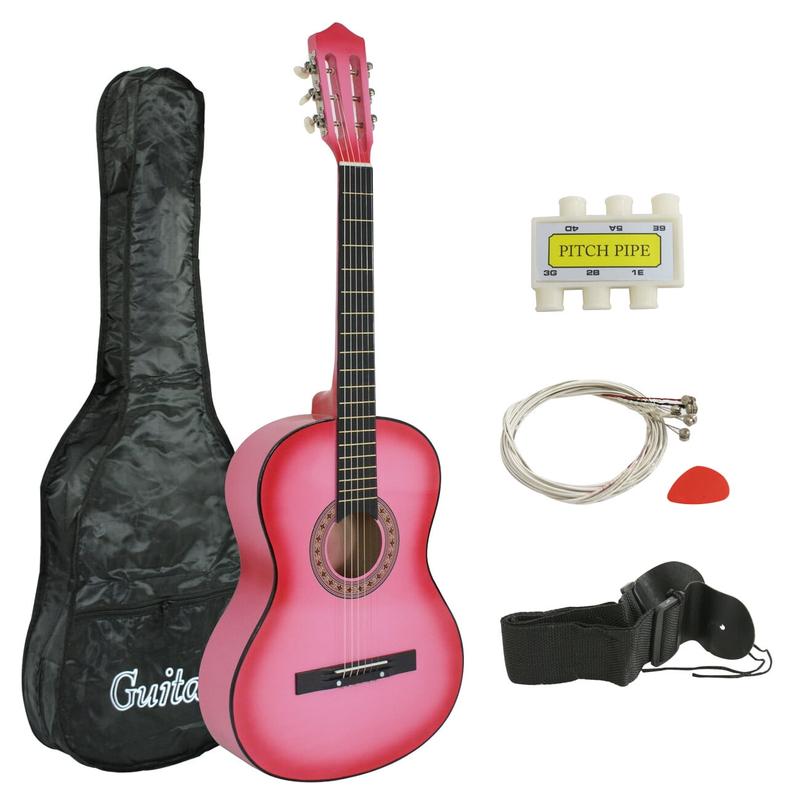 ZENY 38-in Kids Beginner Acoustic Guitar Starter Kit 6 Strings W Case, Strap, Tuner, Pick -Pink