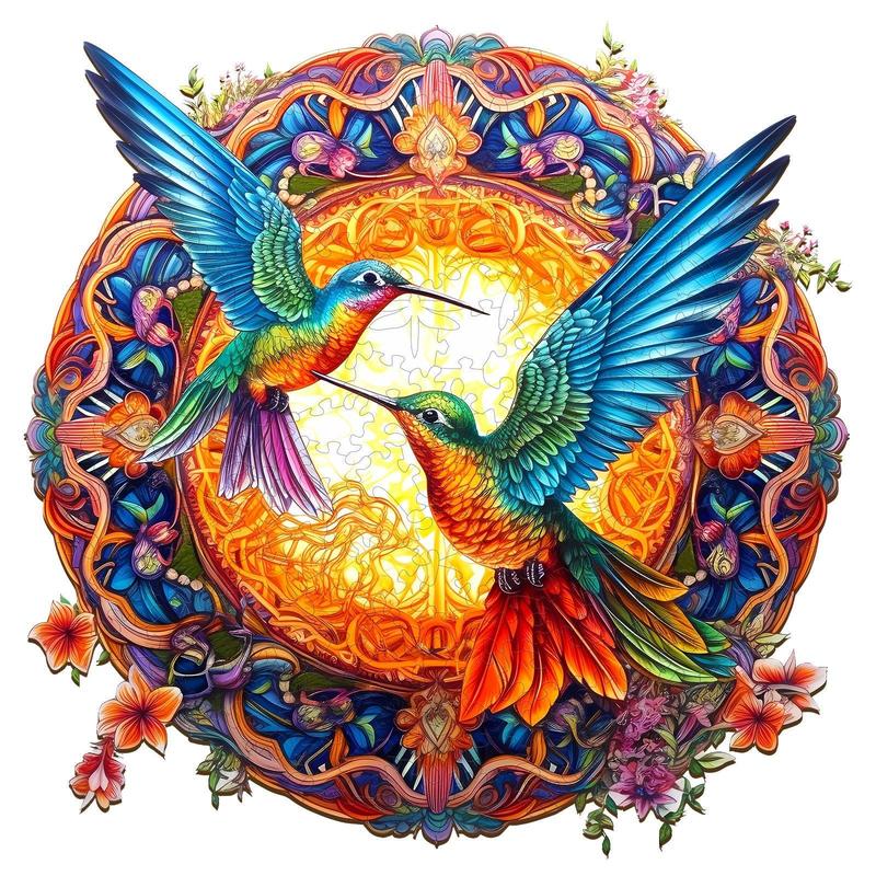 Mandala & Hummingbirds Wooden Jigsaw Puzzle