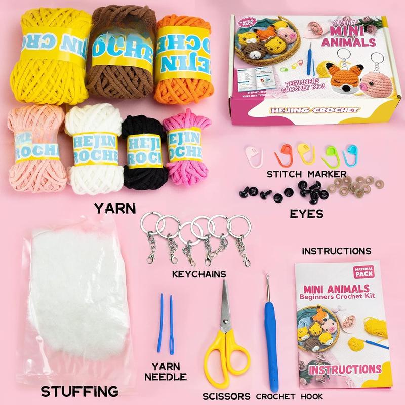 Crochet Kit for Beginners, 6 count Crochet  Kit for Adults , Crochet Kits Include Videos Tutorials, Beginner Yarn, Eyes, Crochet Hook - Gifts for Women, Teen, Girls Birthdays