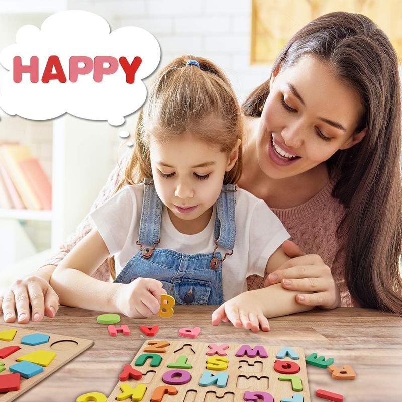 Puzzles for Toddlers,3 Pack Wooden Alphabet Number Shape ABC Name Puzzles Toys for Kids 1-3 Years Old, Montessori Preschool Educational Gift Learning Letter Puzzles Toys Ages 1 2 3 4 5