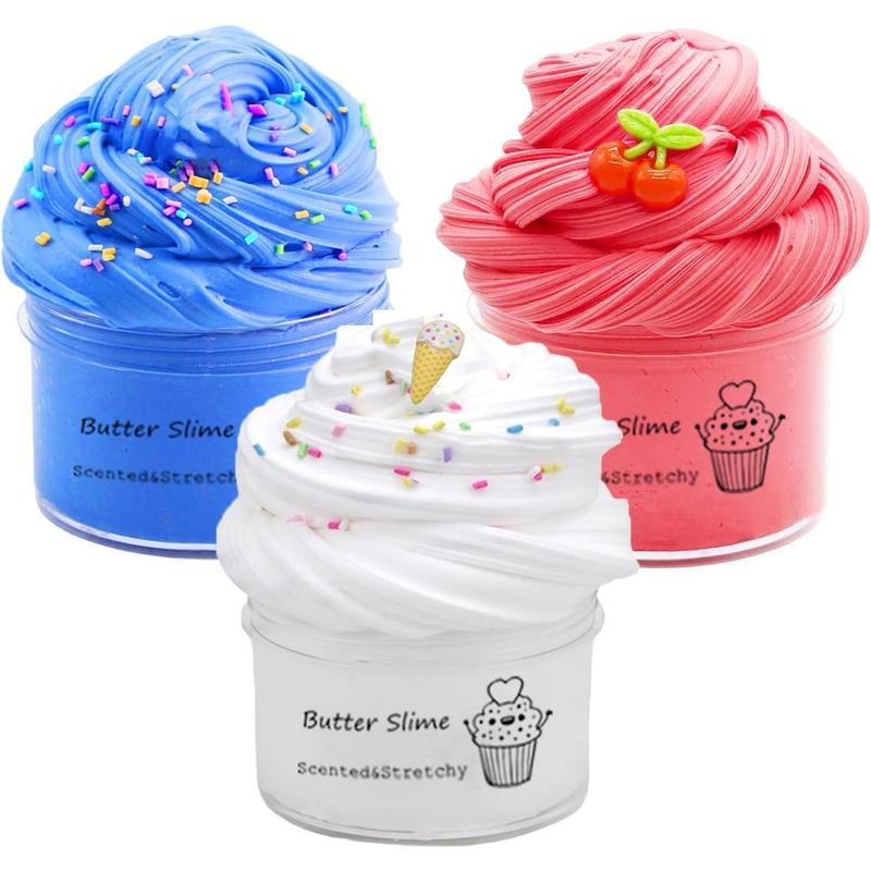 Butter Slime Kit 3 Pack Fidget Toy, Pink, Blue, Yellow Colored, Kids Party Favors, Goodies Bag Toy, Easter Egg Filling Stuffers, X'Mas Stocking Stuffers