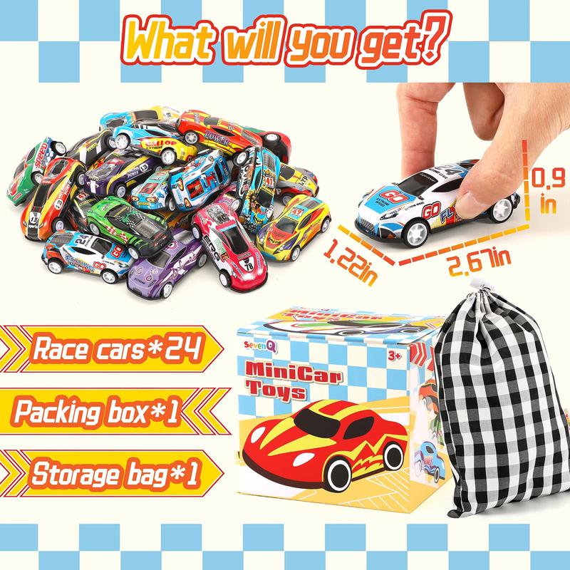 Toy Cars 24Pcs Race Cars Pull Back Cars Playsets with Storage Bags, Party Favors Prizes Fillers Bulk Gifts Car Game Treasure Chest