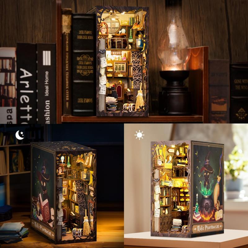 Book Nook Kit, DIY Miniature House Kit Puzzle Booknook for Adults Decorative Bookend Bookshelf Alley Decor for Women Teens Puzzle Lovers(Magic Pharmacist)