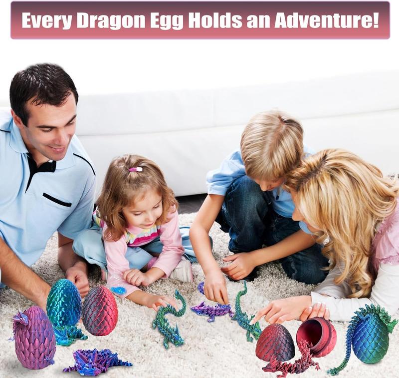 3D Printed Dragon Egg, Mystery Crystal Dragon Egg Fidget Toys Surprise, Easter Eggs Articulated Crystal Dragon Eggs with Dragon Inside (Laser Black and Red)