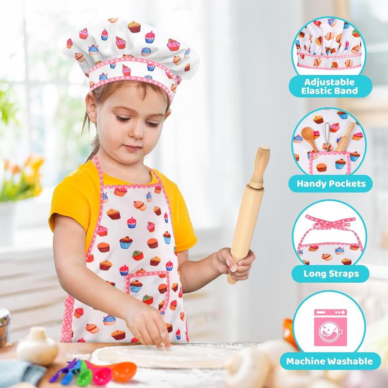 Birthday Gifts for 3-8 Year Old Girls Cute Stuff Apron for Girls Kids Cooking Sets Toddler Toys Kids Chef Hat and Apron