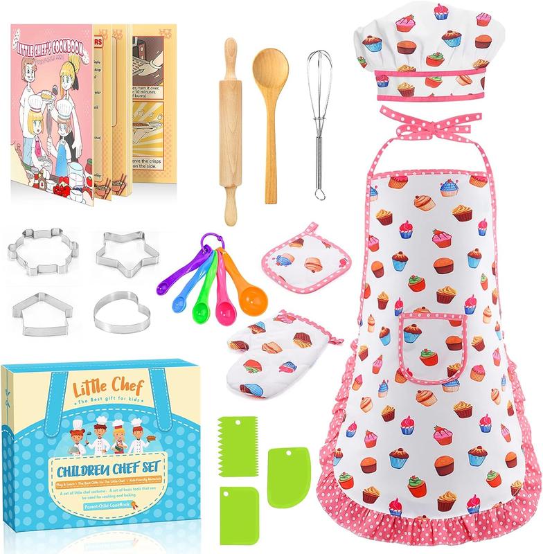 Birthday Gifts for 3-8 Year Old Girls Cute Stuff Apron for Girls Kids Cooking Sets Toddler Toys Kids Chef Hat and Apron