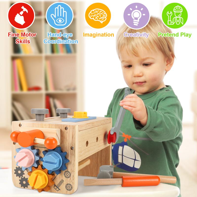 Vextronic Kids Tool Set, 38 PCS Wooden Montessori Toy Tools for Toddlers 1 2 3 4 5 6 with Tool Bench Box, Play Toddler Tool Set, Educational STEM Construction Christmas Birthday Gift for Boys Girls