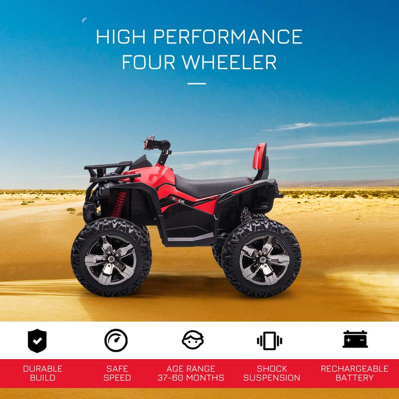  Aosom 12V Kids 4 Wheeler, Ride on ATV for Kids with Music, Realistic Headlights & Wide Wheels, Toddler Quad for Boys and Girls