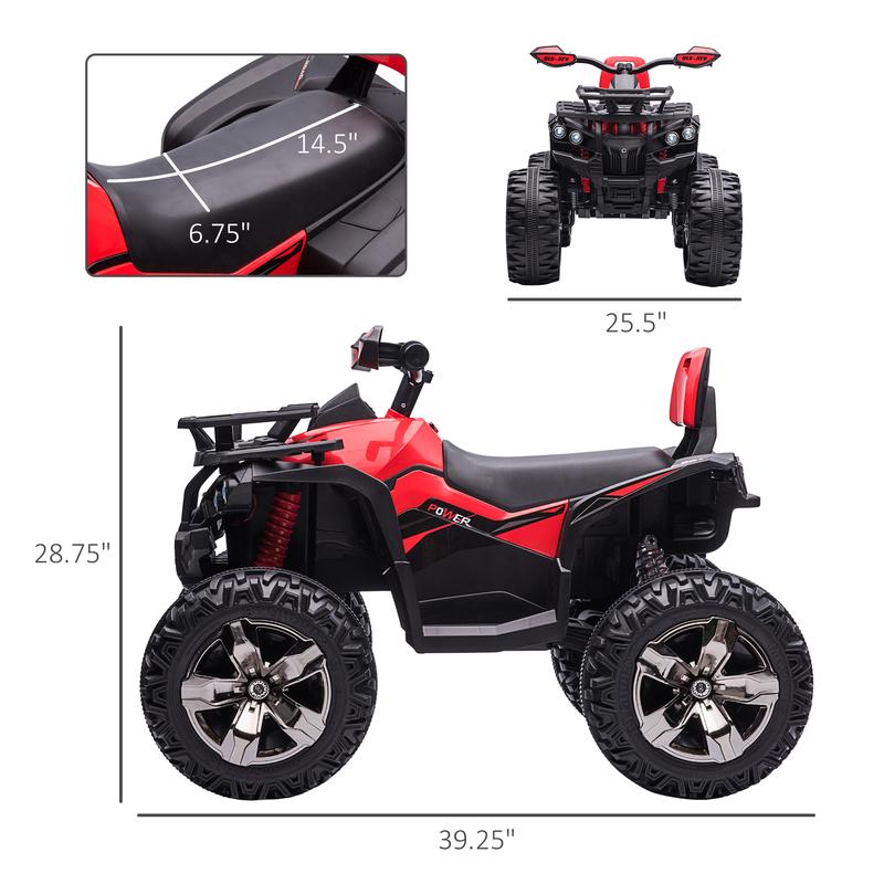  Aosom 12V Kids 4 Wheeler, Ride on ATV for Kids with Music, Realistic Headlights & Wide Wheels, Toddler Quad for Boys and Girls