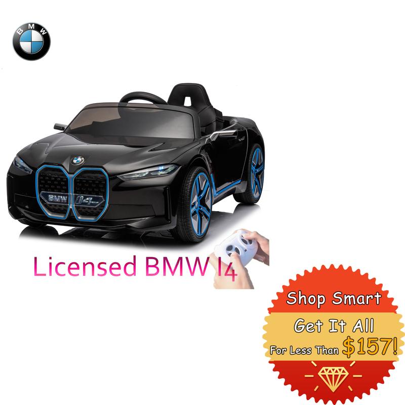 Licensed BMW I4 12V Kids Ride-On Car with Remote Control, Adjustable Speed, Power Display, USB, MP3, Bluetooth, LED Lights, and Safety Belt