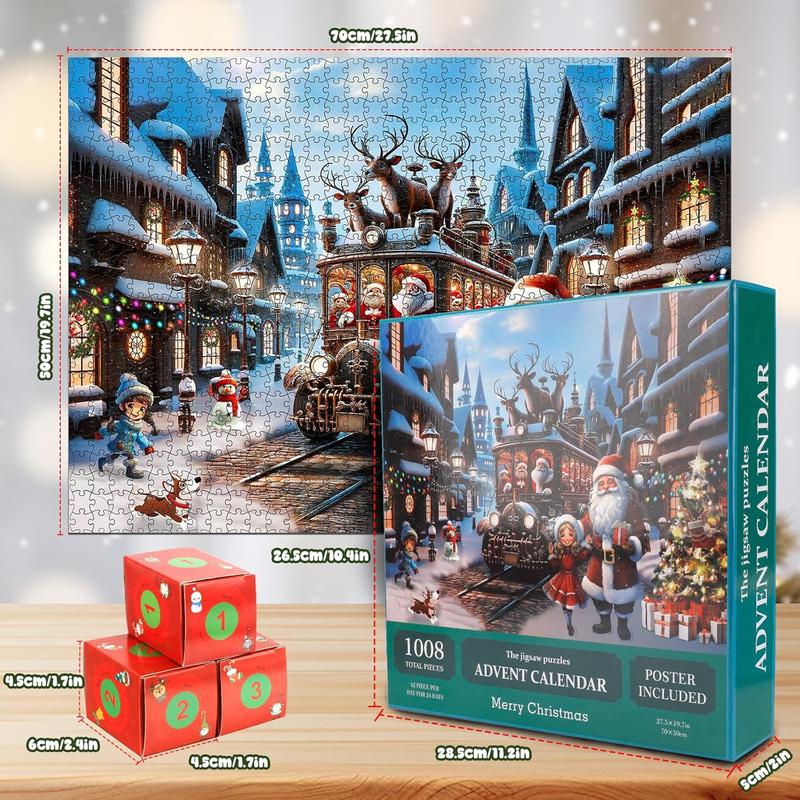 Advent Calendar Puzzle 2024, Holiday Christmas Family Fun Activity Jigsaw Puzzle, Holiday Santa Puzzle for Adults Kids, Can be Used As Xmas present and Home Decoration, Gift for Boys and Girls