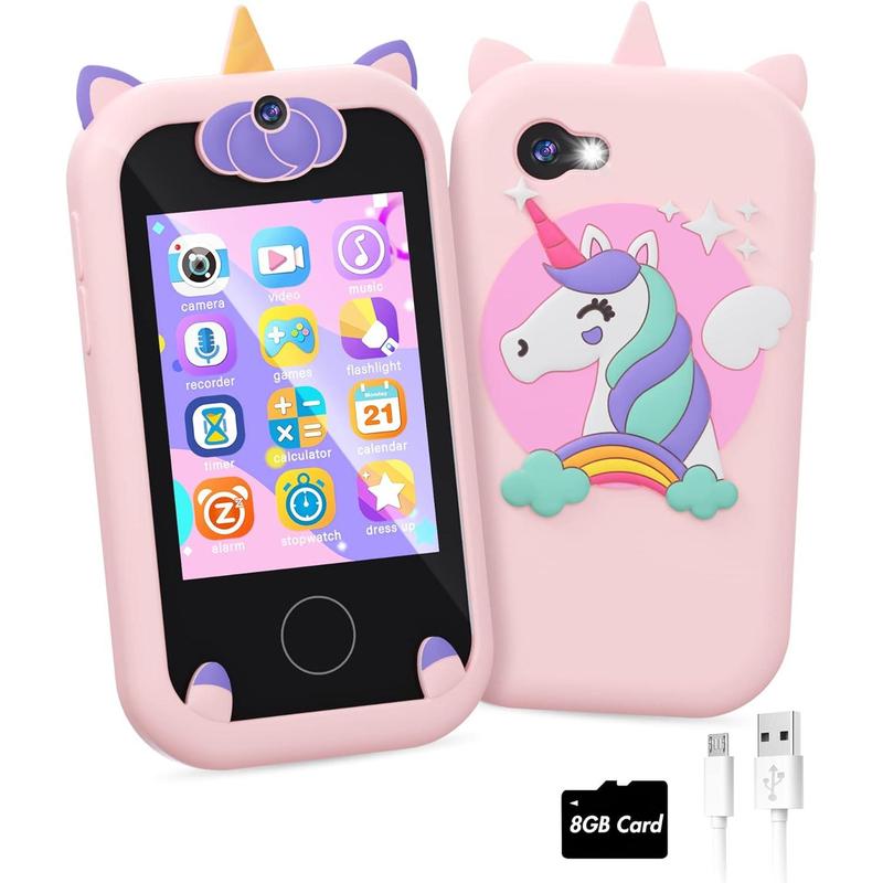 Kids Smart Phone for Girls Unicorns Gifts for Girls Toys 8-10 Years Old Phone Touchscreen Learning Toy Christmas Birthday Gifts for 3 4 5 6 7 8 9 Year Old Girls with 8G Memory Card