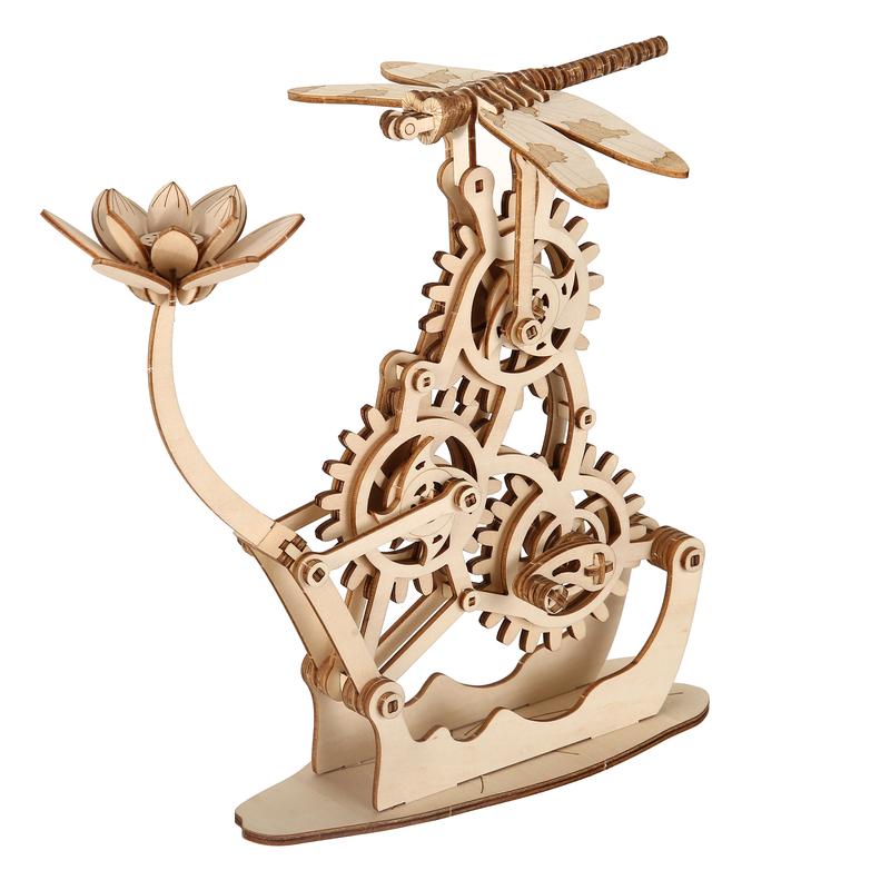 Wooden Dragonfly Toy 3D Puzzle Toy Creative DIY Assembly Mechanical Wood with Mortise and Tenon Structure Jigsaw Toy Ornament