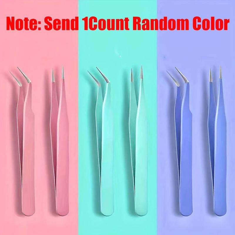 Random Color Straight & Curved Pointed Tweezers, 2 Counts set Diamond Arts Colorful Painting Tool, DIY Needlework Tool