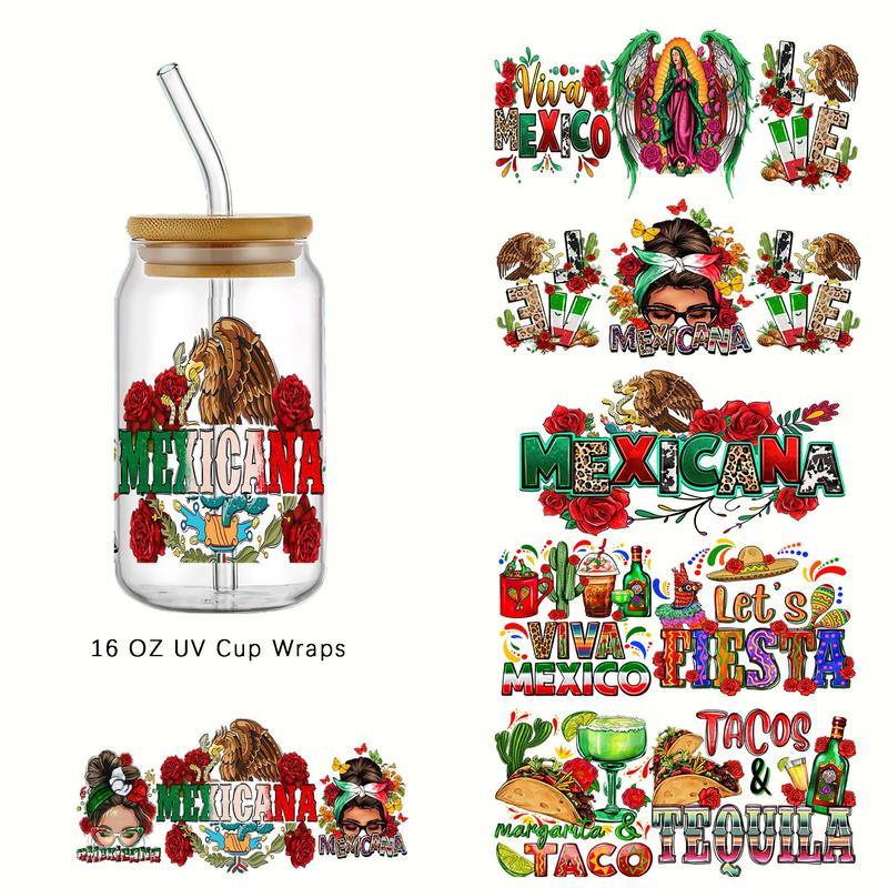 Mexican Themed Design Sticker (6pcs), Waterproof Self Adhesive Decor Paper, DIY Decals for Water Bottle, Laptop, Phone Case, Scrapbooking, Journal Making