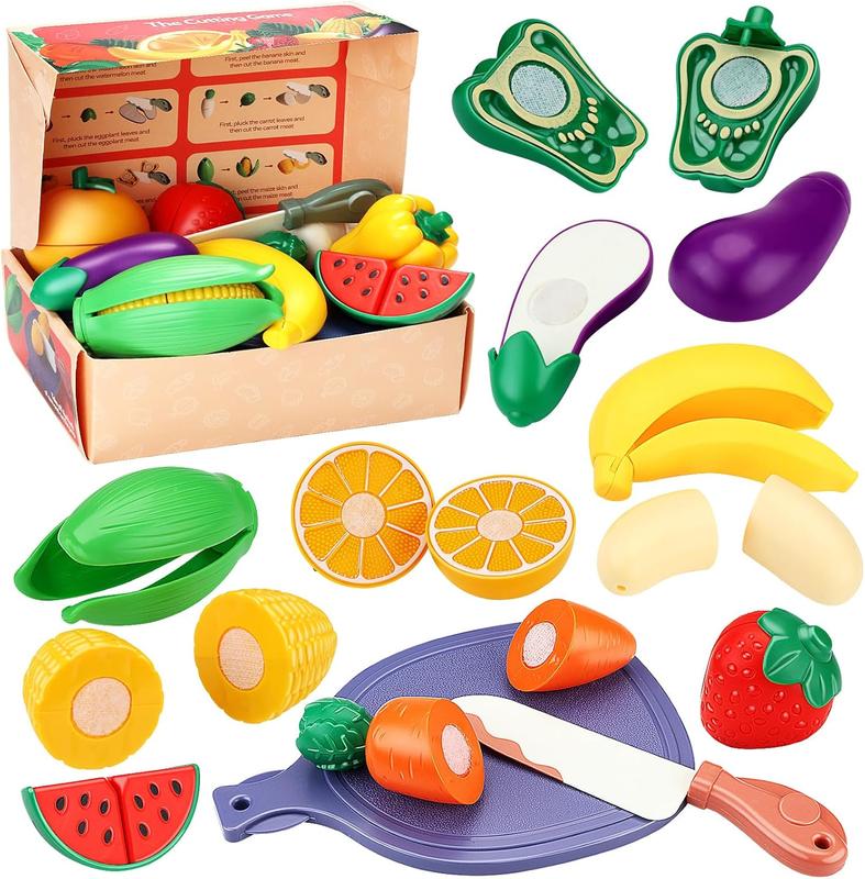 26pcs Pretend Food Play Food Cutting Set Fruits And Vegetables Toy Kitchen Accessories,Educational And Birthday Gift