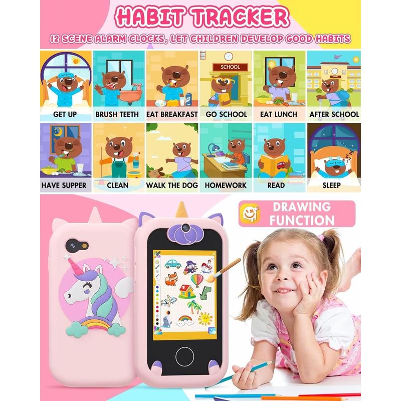 Kids Smart Phone for Girls Unicorns Gifts for Girls Toys 8-10 Years Old Phone Touchscreen Learning Toy Christmas Birthday Gifts for 3 4 5 6 7 8 9 Year Old Girls with 8G Memory Card