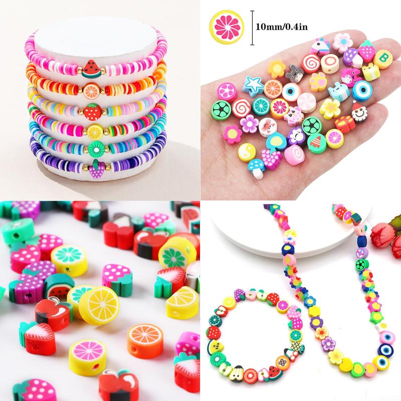 1000pack Polymer Clay Beads Bracelet Making kit, 24 Style Cute Fun Beads Fruit Flower Animal Cake Butterfly Heart Beads Charms for Jewelry Necklace Earring Making DIY Accessories for Women Girls