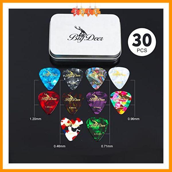 30 pack Celluloid Guitar Picks ，includes Thin,Medium, Heavy & Extra Heavy Picks Plectrums for Acoustic Guitar,Ukulele,Bass Wrapped in tin box