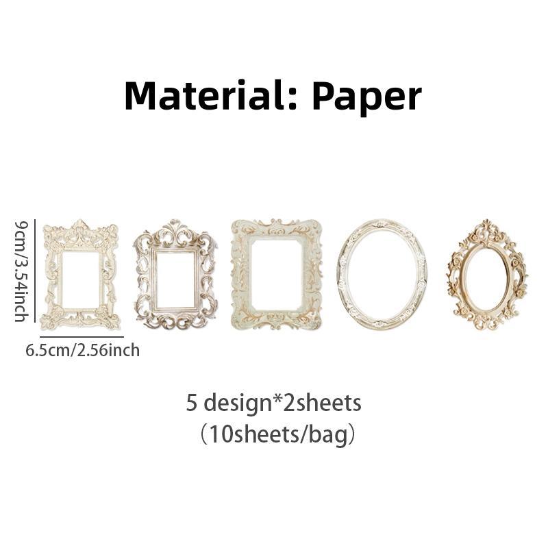 Vintage Paper, 10 Sheets bag Photo Frame Styling Notebook Scrapbook Border DIY Collage Decoration Creative Materials