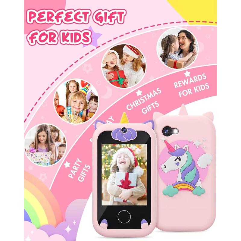 Kids Smart Phone for Girls Unicorns Gifts for Girls Toys 8-10 Years Old Phone Touchscreen Learning Toy Christmas Birthday Gifts for 3 4 5 6 7 8 9 Year Old Girls with 8G Memory Card