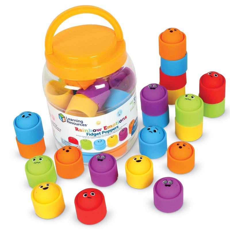 Learning Resources Rainbow Emotion Fidget Poppers Classroom Set, Ages 3+