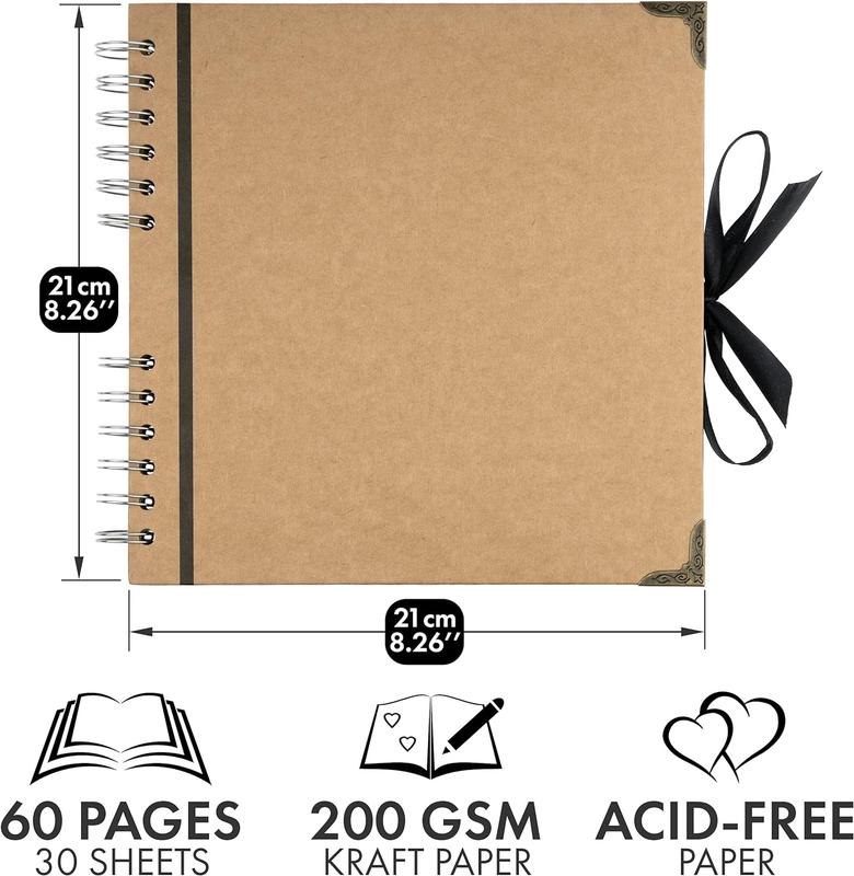 Scrapbook Album 60 Pages (8 x 8 Inch) Brown Thick 200gsm Kraft Paper, Photo Album Scrapbook, Memory Book - Ideal for Your Scrapbooking Albums Art & Craft Projects