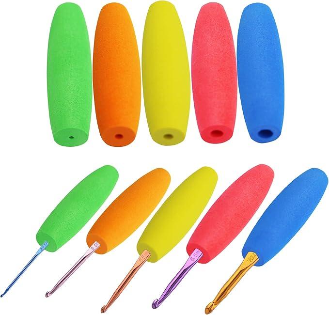 5PCS Crochet Hook Grips Set Ergonomic Crochet Hook Handle Multi-Size Ergonomic Crochet Hook Handle Attachment - Fits 2mm to 10mm Hooks