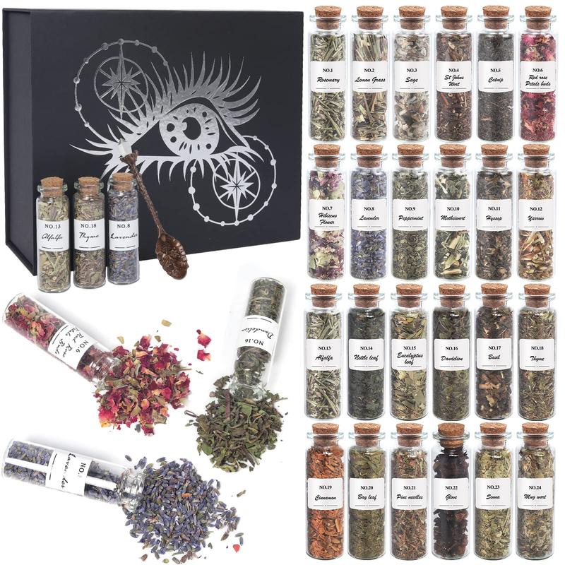 24-Piece Witchcraft Supplies & Floral Kit with Crystals and Spoon - Ideal for Beginners and Experienced Practitioners