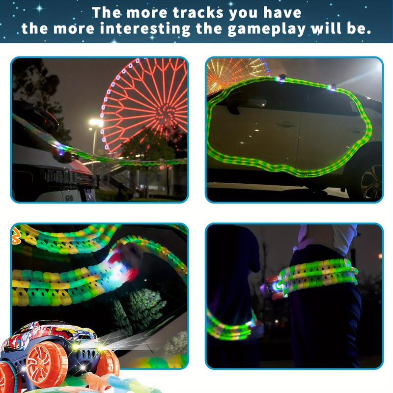 Race Track Glow In The Dark Black Magic Toy Set, Kids Light Up Flexible Car Track - Best Birthday Gift For Boys Girls And Toddler 3+ Years Old