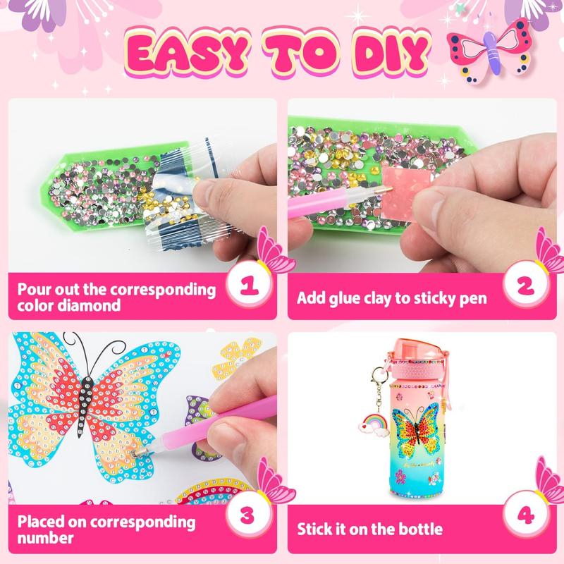 Christmas gift  Decorate Your Own Water Bottle Kits for Girls DIY Water Bottle for Girls Fun Arts and Crafts Gifts Toys Kits for 4-6-8-10 Year Old Girls Kids Birthday Christmas Gifts (Butterfly)