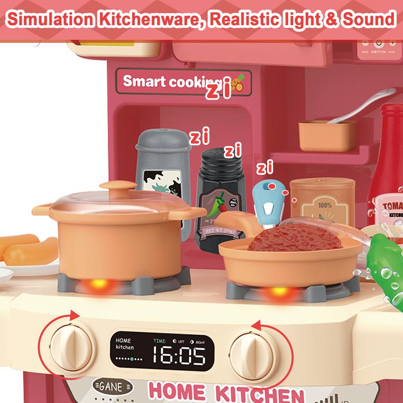 deAO Kitchen Playset Toy with Sounds and Lights Role Playing Game Pretend Food and Cooking Playset,35 PCS Kitchen Accessories Set