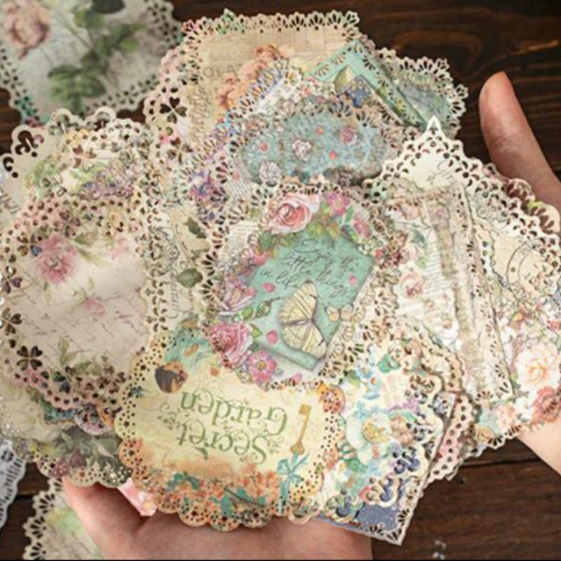 Vintage Flower & Lace Design Material Paper, 10pcs set Hollow Out Scrapbooking & Stamping Paper, DIY Decorative Paper for Scrapbooking & Journal Making