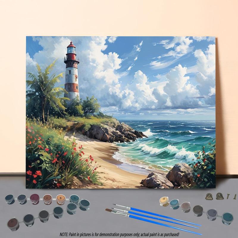 Lighthouse Pattern DIY Painting by Numbers Kit without Frame, 1 Set DIY Acrylic Painting Kit with Tools, Wall Art Decor for Home Living Room Bedroom