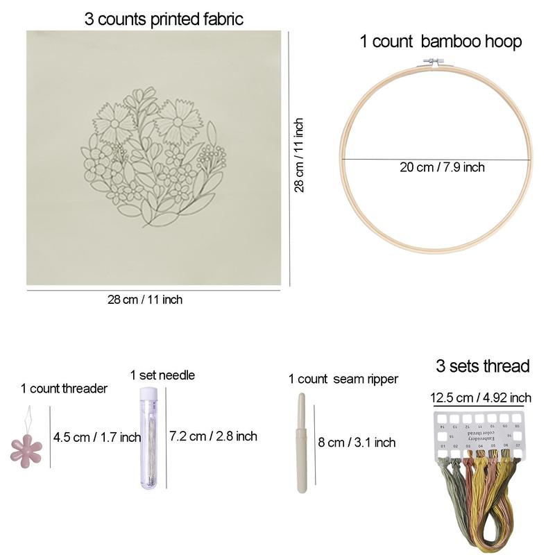 Floral Pattern Embroidery Kit, DIY Embroidery Kit with 3 Counts Embroidery Fabric, DIY Embroidery Supplies for Beginner