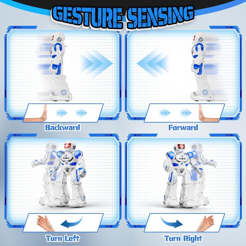 Robot Toys for Kids, Remote Control Robot with Programmble Walking & Dancing Adjustable Volume RC Gesture Sensing Smart Robot Toy for Ages 3 4 5 6 8 10 12 Boy Girl Ideal Blue