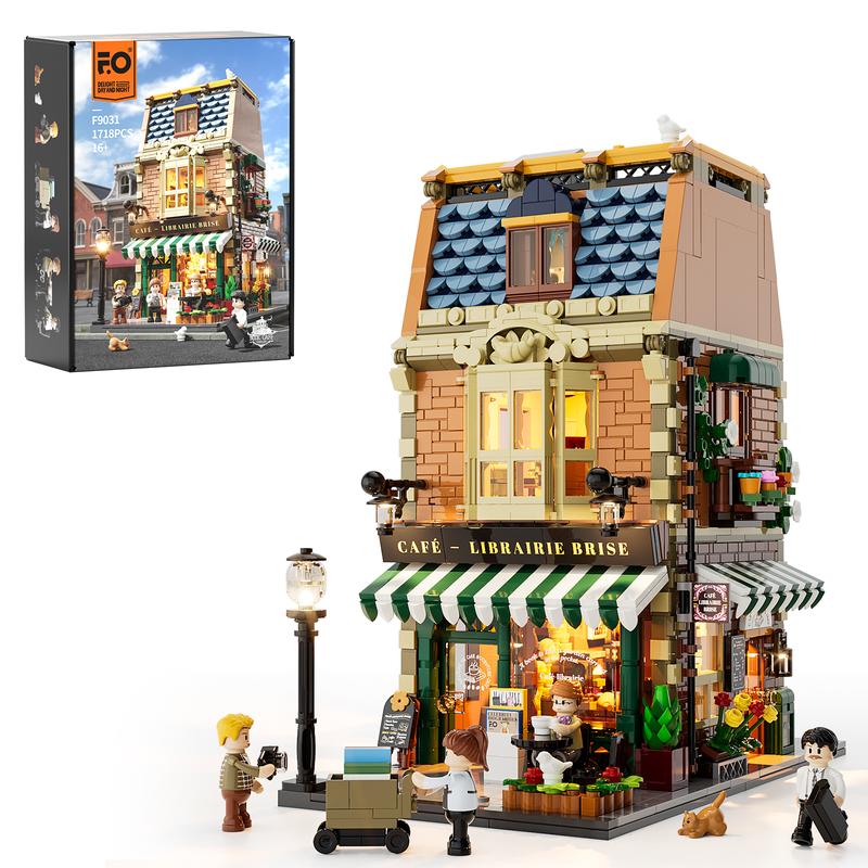 Funwhole Book-Cafe Lighting Building-Bricks Set 1718 Pcs- City Town Coffee House LED Light Modular Construction Building Model Sets Holiday Gife  for Adults and Teen