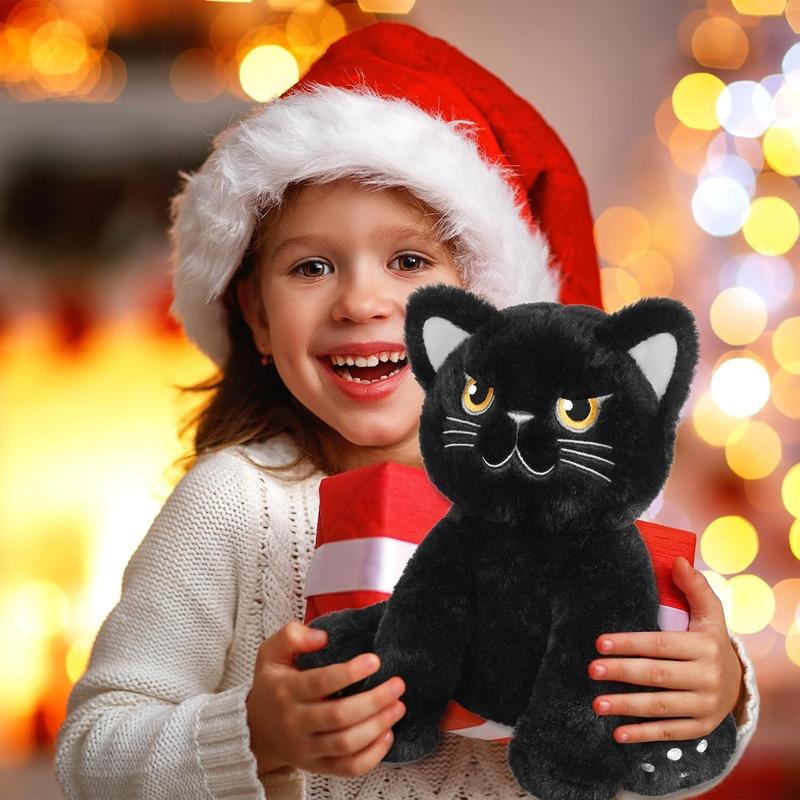 Irritable black cat stuffed with lavender scent, heated stuffed animal for cramps and pain, plush warm stuffed black cat hugged before bedtime, stress relieving gift for cats