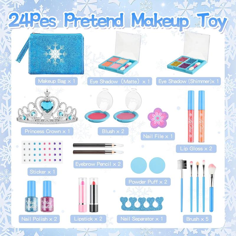 Christmas gift Kids Makeup Kit for Girl - 24 Pcs Real & Washable Kids Makeup Set, Safe & Non-Toxic Pretend Play Set Girls Gift Toys